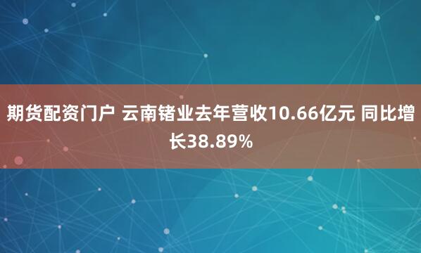 期货配资门户 云南锗业去年营收10.66亿元 同比增长38.89%